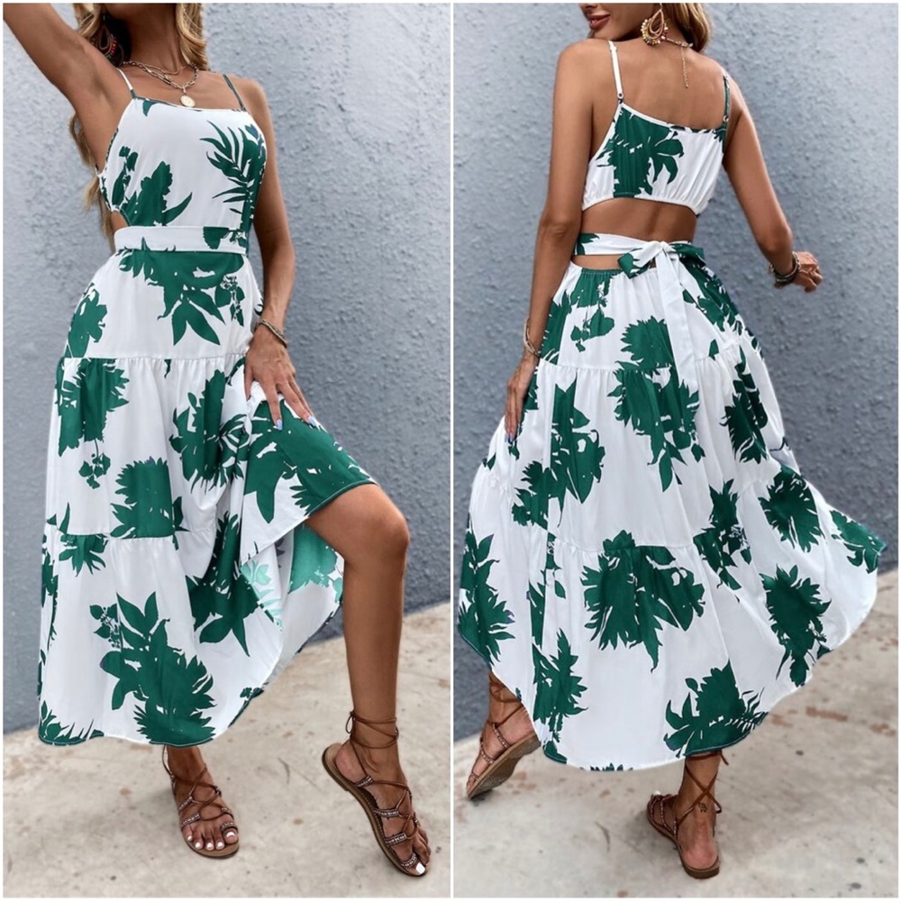 Boho Floral Tropical Print Cut out Maxi Dress - Picture 6 of 9